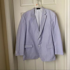 Haspel seersucker blue white 48L cotton suit